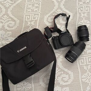 Canon Black DSLR Camera Set with Lenses and Bag